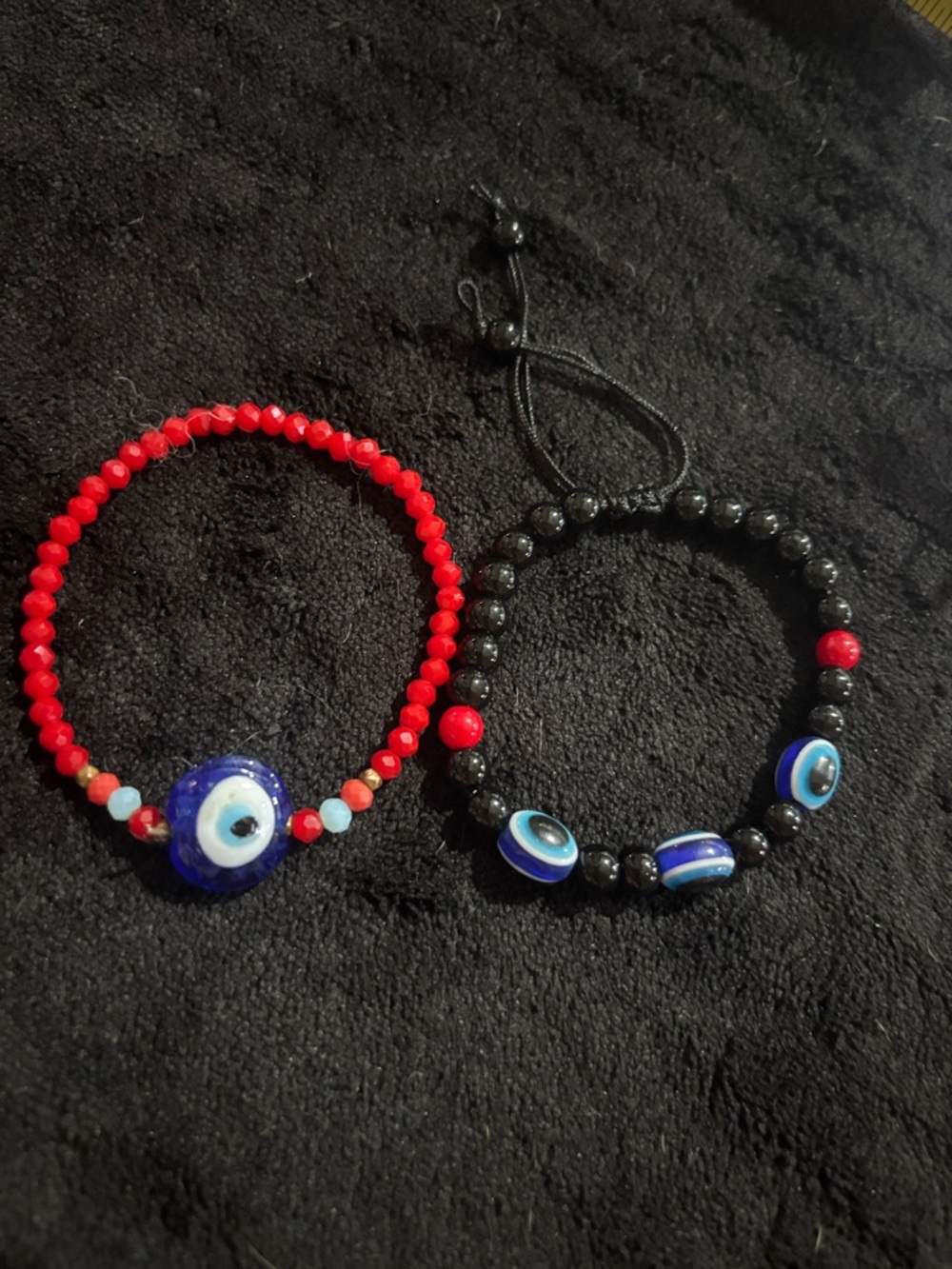 Unlisted Red and Black Beaded Evil Eye Bracelet Duo